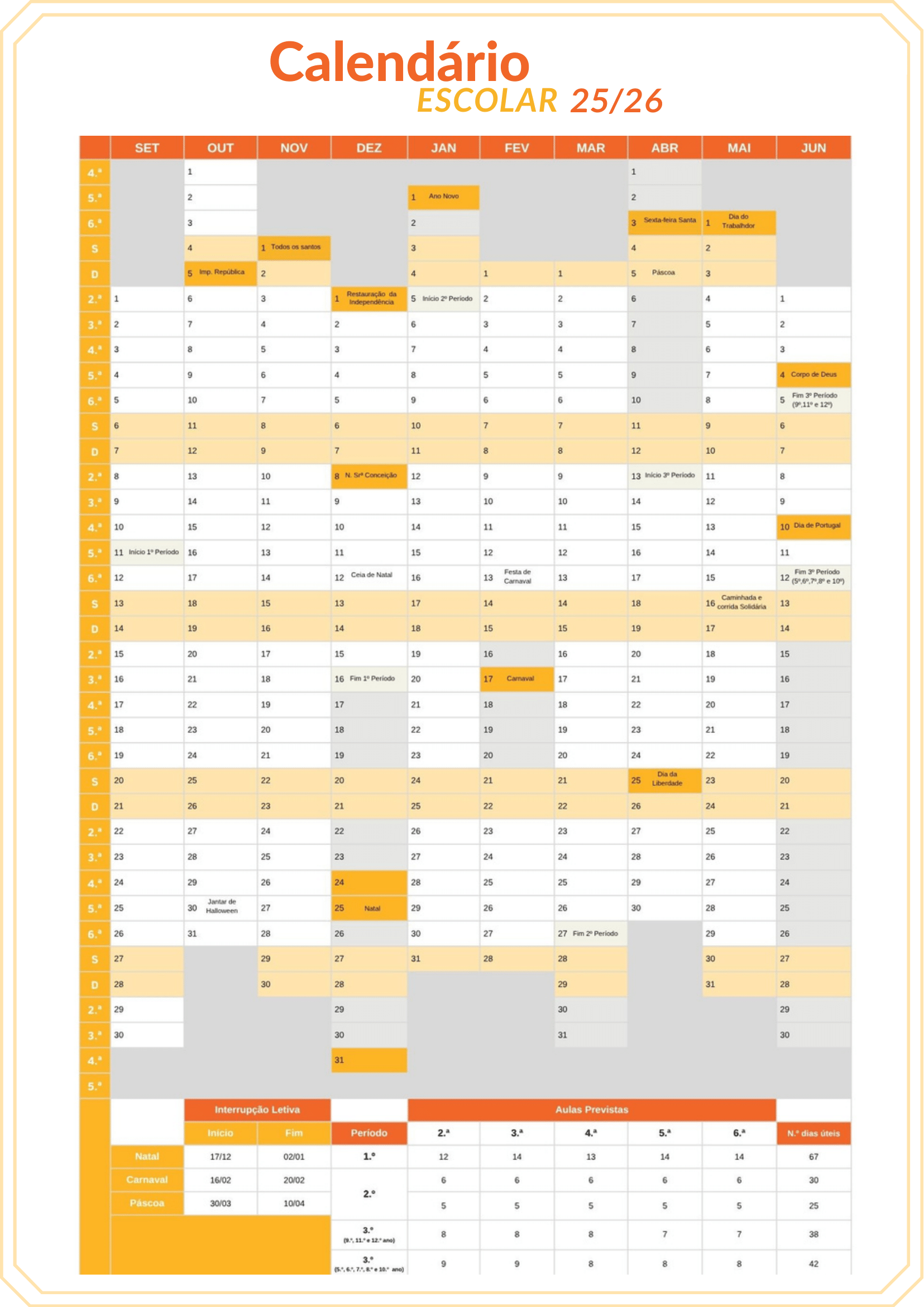 Calendário Escolar 2025-2026 Colégio de Amorim